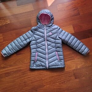 Gray Kids Puffer Jacket with Pink Accents